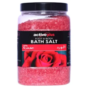 A large 3 kg bag of Active Plus Himalayan bath salts in red color, rose flavored, made in UAE, suitable for all skin types and unisex use.