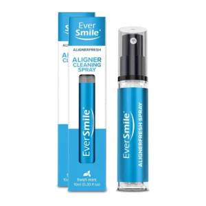 Two bottles of EverSmile AlignerFresh cleaning spray, a portable solution for cleaning clear aligners and retainers while whitening teeth and freshening breath with a mint flavor.