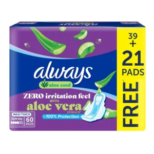 Always Cool & Dry Maxi Thick Large Sanitary Pads with Wings provide up to 100% dryness and comfort with anti-leakage barriers.