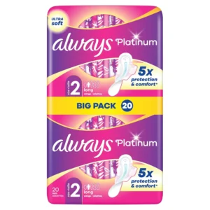 Always Platinum Long Plus sanitary towels with wings offer superior comfort and protection with soft micro-cushions and absorbing side-barriers.