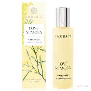 Amouage Love Mimosa hair mist for women, a delicate fragrance with orris, pear, and heliotrope notes.