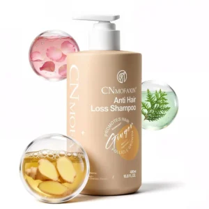 Anti hair loss shampoo with castor oil, rose oil, and ginger extract promotes hair growth, thickens hair, and soothes dry, itchy scalp for men and women.