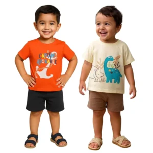 Adorable and practical LUAY baby clothes set featuring a playful design with colorful symbols on a soft, machine-washable cotton blend, perfect for gifting.