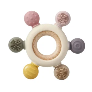 Baby Teething Toy - Silicone & Wood Teether for Infants