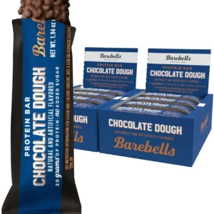 Two boxes of Barebells Chocolate Dough protein bars, a delicious and healthy high protein snack with 20g of protein and no added sugar.