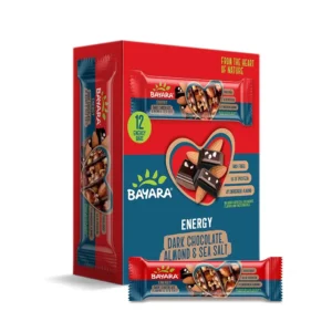 Bayara Dark Chocolate Almond and Sea Salt energy bars offer a delicious and healthy snack with 6g of protein and fiber, made in the UAE with no artificial additives.