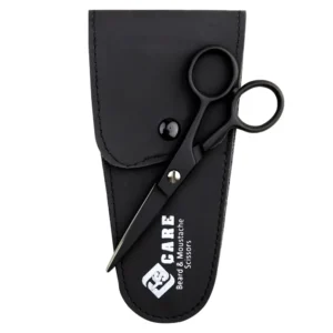 Stainless steel beard and moustache grooming scissors for men, ideal for precise hair cutting, hairdressing, and nose hair trimming.