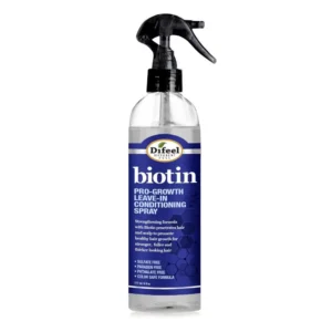 This biotin leave in conditioner spray strengthens hair, promotes hair growth, and improves thickness and shine.