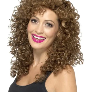 This long brown curly Boogie Babe wig is perfect for completing your 80s costume and transforming your look.