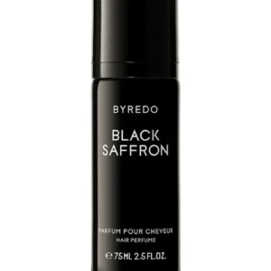 Byredo Black Saffron hair mist with notes of pomelo, juniper berries, leather, and raspberry.