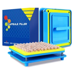 Wananfu capsule filling machine size 2 with 100 holes is used to quickly fill empty gelatin or vegetarian capsules.