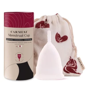 The Carmesi menstrual cup made of medical-grade silicone offers leak-free protection for up to 10 hours, providing a rash-free, odor-free, economical, and sustainable period care solution.