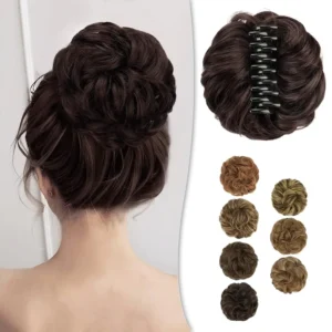BARSDAR claw clip messy bun hairpiece gives you a quick and easy updo with its curly synthetic hair extensions, adding volume and style in seconds.