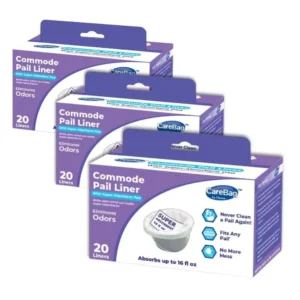 Medical-grade commode liners with super absorbent pad fit any standard bedside commode bucket, making cleanup easy and preventing spills, splashes, odors, and leaks.