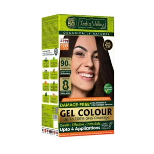 Indus Valley dark brown hair color gel provides complete gray coverage in 35 minutes with nourishing organic herbs, recommended by dermatologists for damage-free coloring.