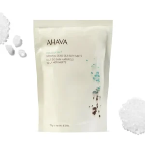 This packet contains Ahava Dead Sea bath salts, offering a natural muscle relaxer and a mineral spa experience in your home.