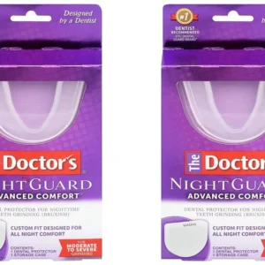 This custom-fit dental night guard protects teeth from clenching and grinding damage during sleep, featuring a slim, comfortable design.