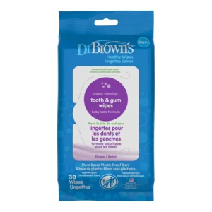 Dr. Brown's fluoride-free tooth and gum wipes in a 30-pack, safe to swallow and BPA-free.