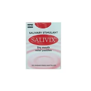 A package of 50 sugar free Galen Salivix pastilles for relieving dry mouth.