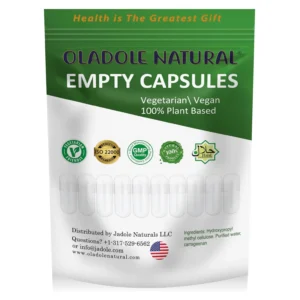 Oladole Naturals empty vegan capsules size 0 are plant based, clear, and easy to fill with your favorite supplements.