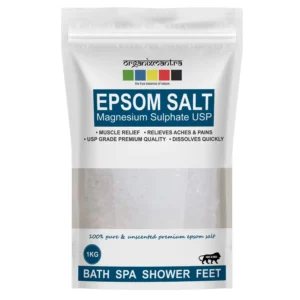 A one kilogram bag of Organix Mantra Epsom Bath Salt provides natural relief for sore muscles and aches.