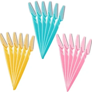 This 18-piece eyebrow razor set in assorted colors provides easy and precise facial hair removal for shaping eyebrows and trimming delicate areas.