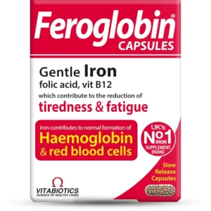 Vitabiotics Feroglobin Original capsules contain a gentle, organic form of iron, folic acid, and vitamin B12 to support energy release, vitality and healthy blood formation.