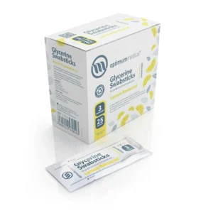 Optimum Medical lemon flavored glycerin swabsticks provide sugar-free dry mouth relief and enhanced patient comfort with a soft tip, individually wrapped for freshness.