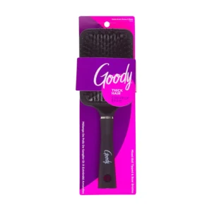 The Goody Detangle It Custom Style Paddle Hairbrush features mixed bristles to easily detangle even thick hair, with a soft-touch ergonomic handle for comfortable use.