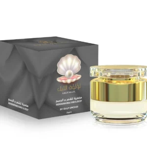 Gulf Orchid LULUT ALLAIL Mukhammaria is a perfumed hair and body fragrance with notes of citrus, jasmine, ambergris, and musk.