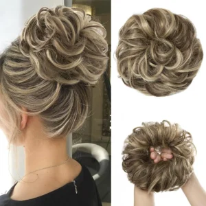Messy wavy hair bun updo extension made with heat-resisting synthetic fiber is perfect for adding volume to a ponytail or creating an elegant updo in seconds for women.