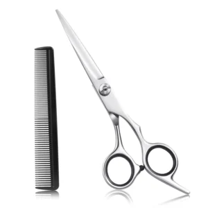 This is a 6.5 inch professional hair cutting scissor made of stainless steel, perfect for salon or home use to cut hair precisely.