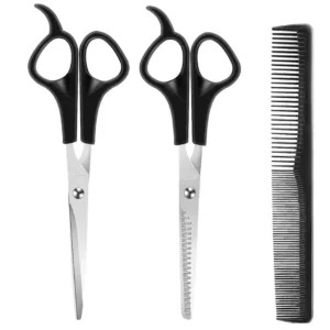 A silver hairdressing scissors kit for men, women, and pets, including cutting and thinning shears for trimming and salon use.