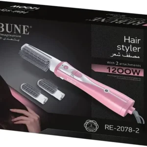 Pink hot air brush styler helps to dry, straighten, and curl hair quickly with ceramic coating and ionic technology for less damage and frizz.