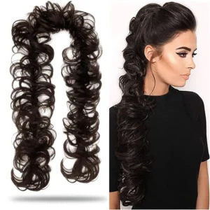 Dark brown 36-inch synthetic hair extension for women and girls, perfect for adding length and volume to ponytails, buns, and bridal hairstyles.