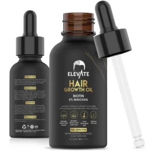 ELEVATE hair growth oil with biotin and 5% minoxidil promotes stronger, thicker, and longer hair for men and women by revitalizing the scalp and preventing hair loss.