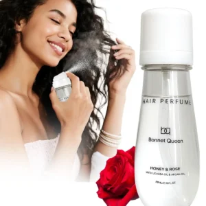 BONNET QUEEN hair perfume with honey and rose scent provides long-lasting fragrance and shine while nourishing dry and damaged hair, reducing split ends and frizz.