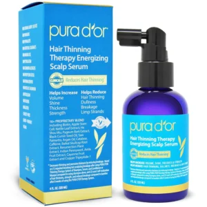 Pura d'or energizing scalp serum with argan oil and biotin helps reduce hair thinning and increases volume for all hair types in men and women.