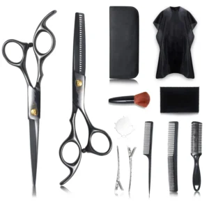 Excefore 12-piece haircut scissors kit with thinning shears and accessories for professional home salon barber use.