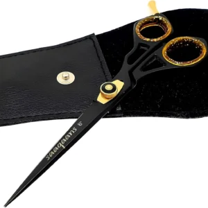 This premium quality, 6-inch stainless steel hairdressing scissor by Saaqaans is perfect for professional barbers, salon workers, hairdressers, and home users to effortlessly trim haircuts, beards, and moustaches.