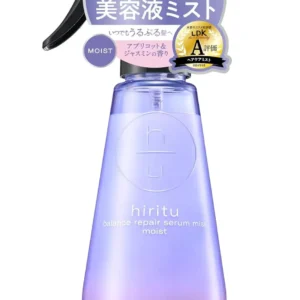 Hiritu Balance Repair Moist Serum Mist in a 150ml bottle, featuring a delicate blend of apricot and jasmine scent for all hair types.