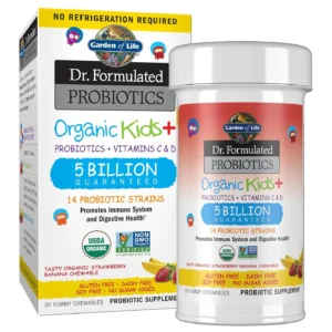 Kids Probiotics + Vitamins C & D, Organic, Strawberry Banana