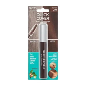 Kiss Quick Cover Dark Brown touch up easily shampoos out and is suitable for covering gray roots, sideburns, hairlines, moustaches, and beards on all hair types.