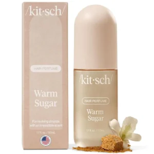 Kitsch Warm Sugar hair perfume is a vanilla-scented mist that eliminates odors and refreshes hair and body with a sweet blend of pink grapefruit and spun sugar.
