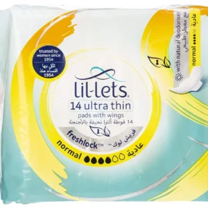 Lil-Lets Freshlock Normal Pads with wings offer ultra-thin, comfortable, and fragrance-free protection for light to medium flow with a super soft cotton top cover.
