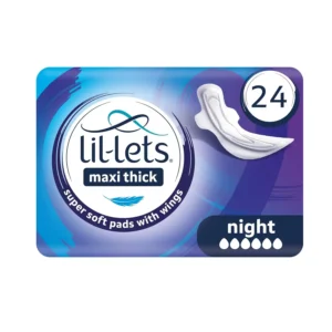 Lil-Lets Maxi Thick Night Pads with wings provide super soft, comfortable, and leak-proof protection during heavy flow days or overnight.