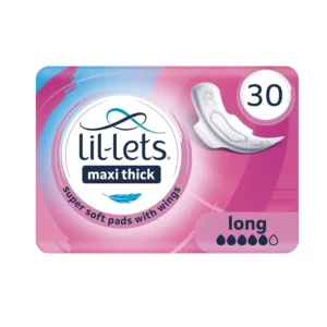 Lil-Lets Maxi Thick Long Pads with wings offer super soft, comfortable, and reliable protection for medium to heavy flow days with fast absorption and stay-put design.