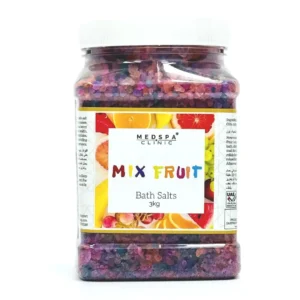 This is a close-up product shot of lime bath salts, infused with natural lime zest, to detoxify, relax, and refresh your skin in a calming bath experience.