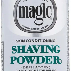 Two 4.5 ounce bottles of Magic Platinum Shaving Powder for skin conditioning.