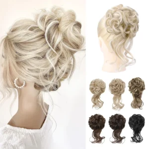 Ash blonde REECHO messy bun hairpiece with highlights adds volume and texture for an effortless updo.